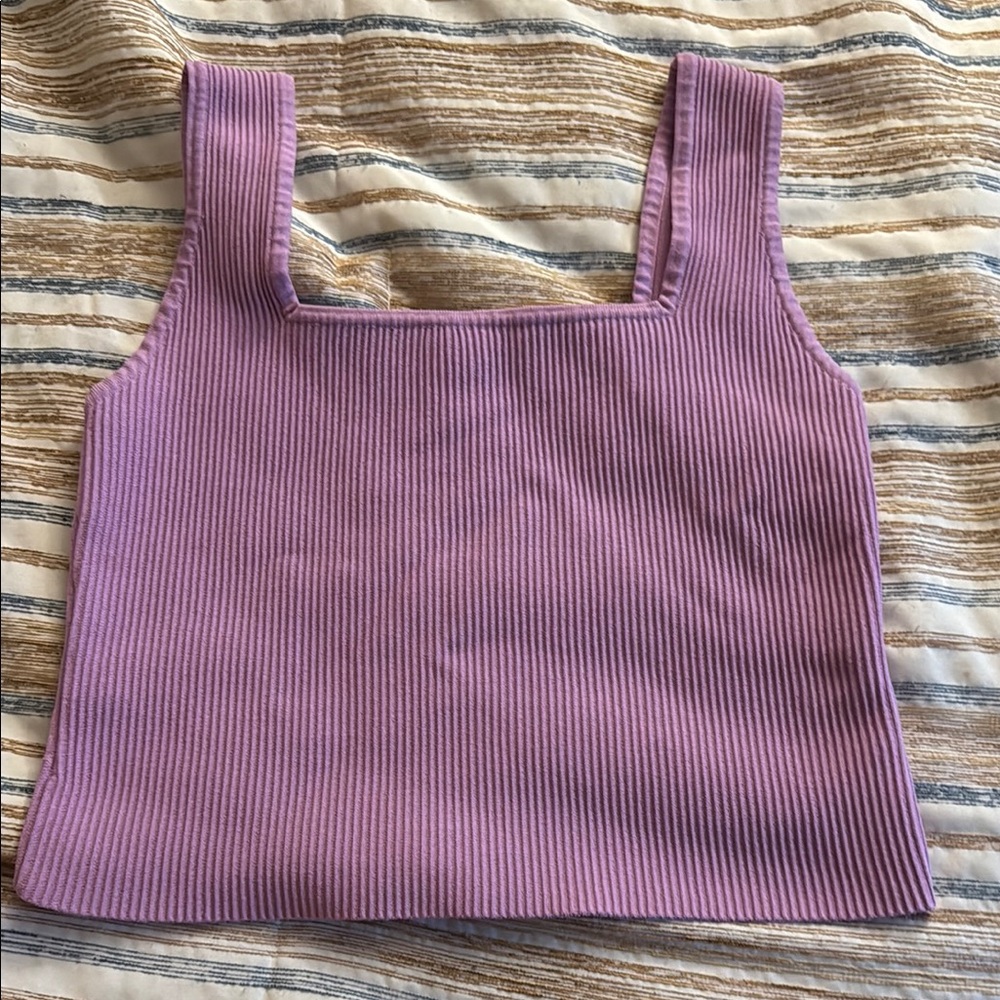 AND Purple Ribbed Sleeveless Crop Tank Top